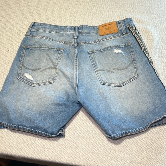 Jack and Jones Blue and Black Jean Shorts Distressed Style - Picture 3 of 10